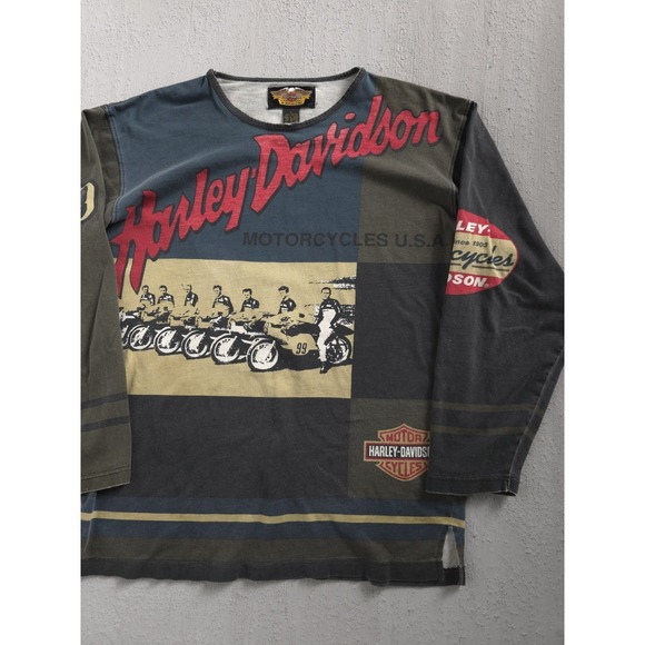 Vintage 2000s Y2K Harley-Davidson Motorcycles AOP Long Sleeve T-shirt L Biker - Picture 3 of 11
